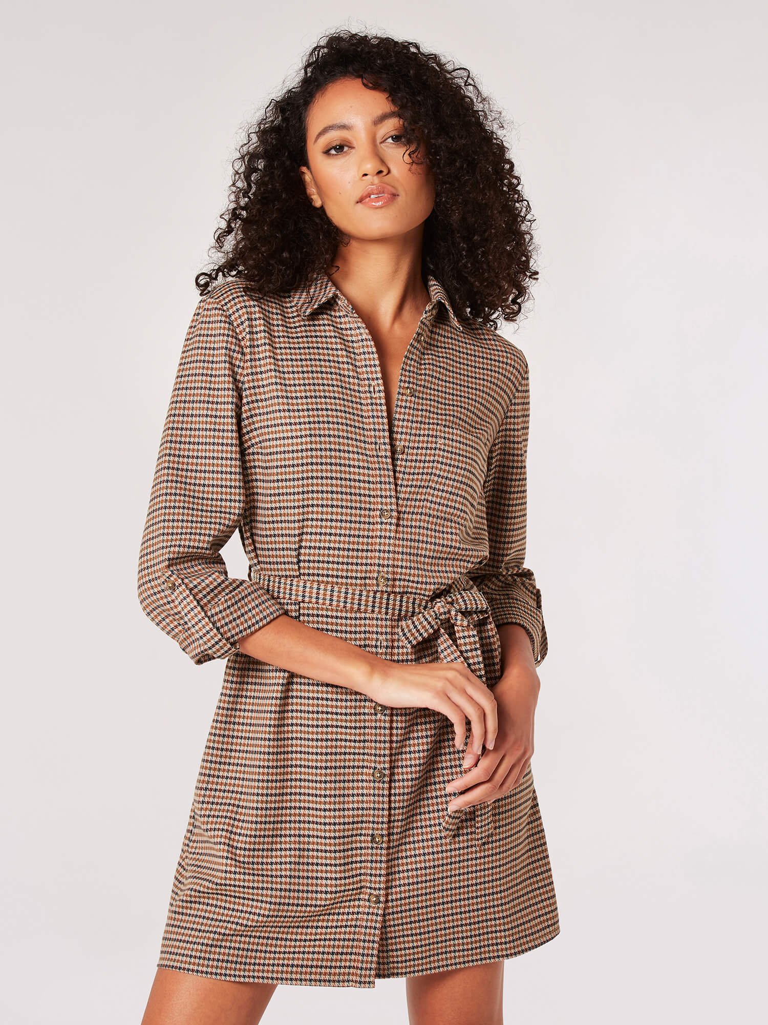 Check Shirt Mini Dress Apricot Clothing