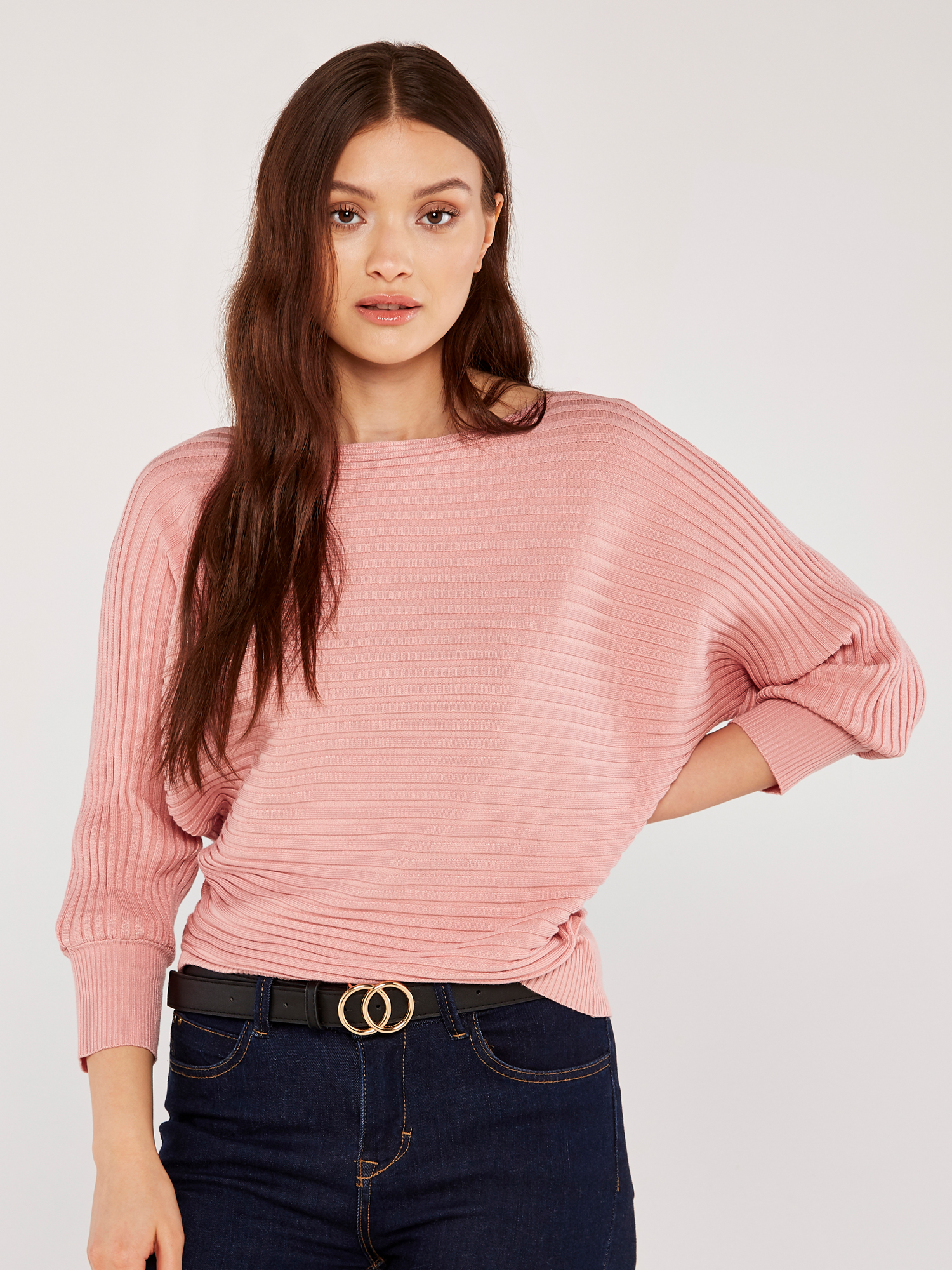 Ribbed Batwing Jumper Apricot Clothing