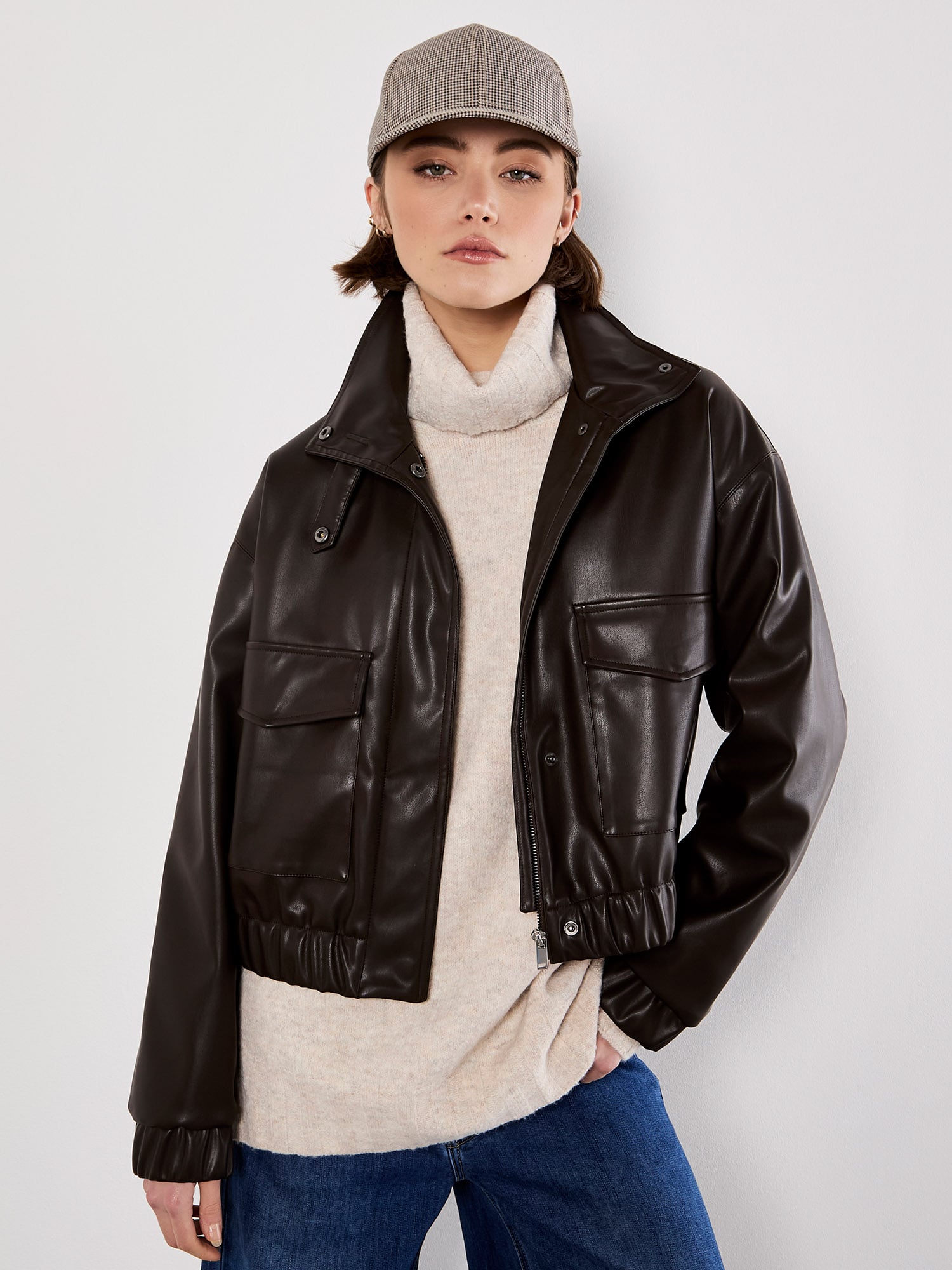 Faux Leather Bomber Jacket | Apricot Clothing