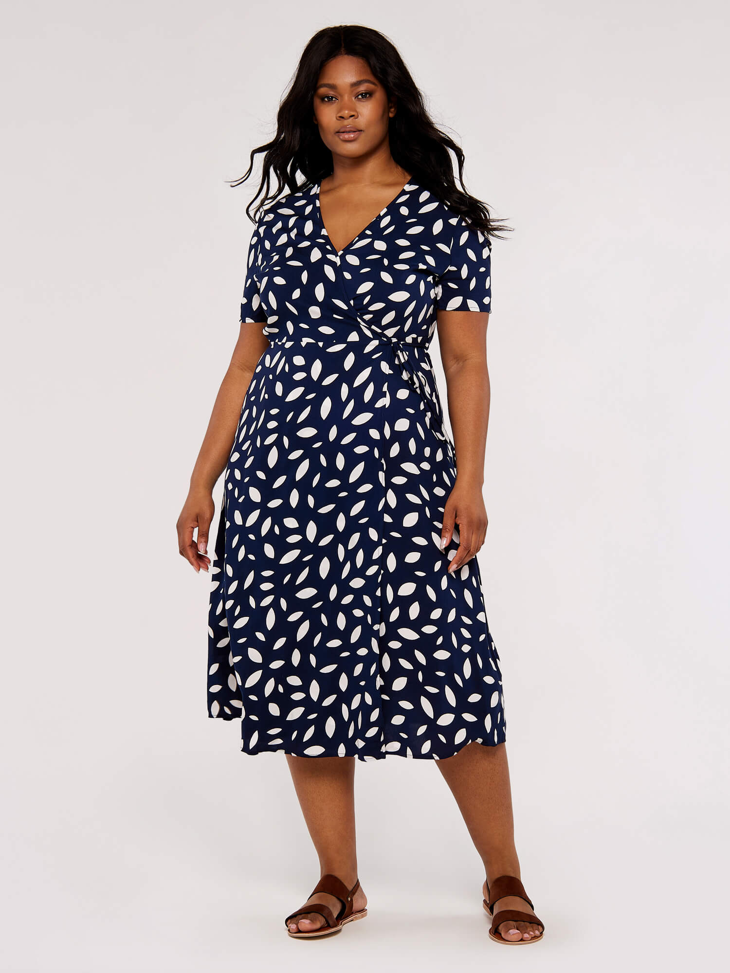 Leaf Wrap Midi Dress Apricot Clothing