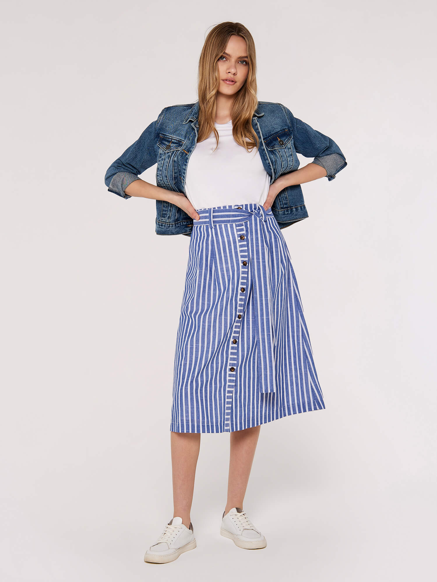 Striped Button Midi Skirt Apricot Clothing