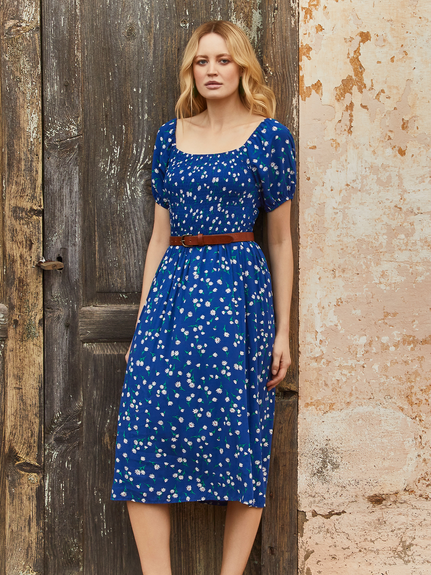 princess polly baby blue dress Floral Puff Sleeve Milkmaid Midi Dress
