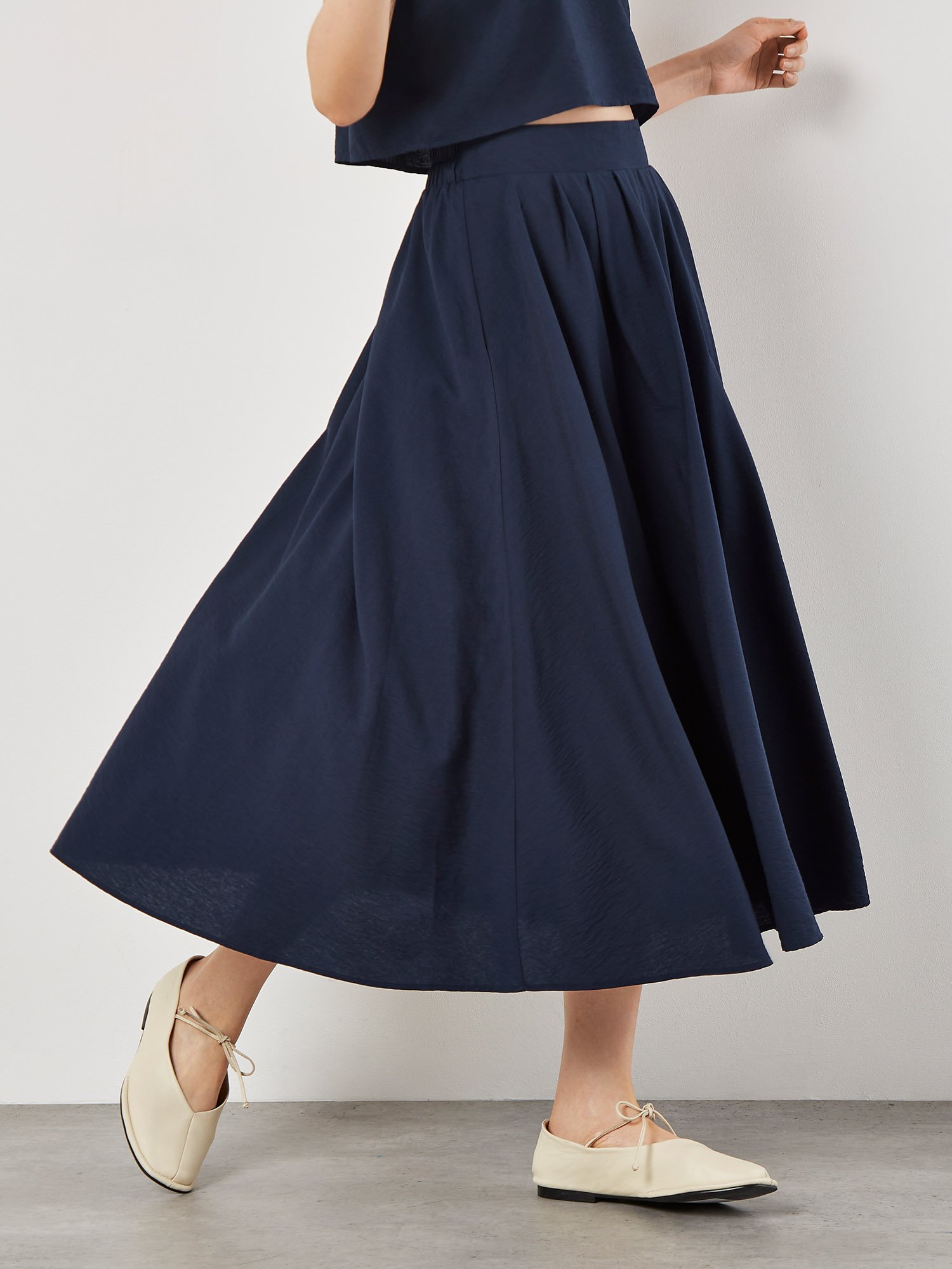 Slub Pleat A-Line Midi Skirt | Apricot Clothing