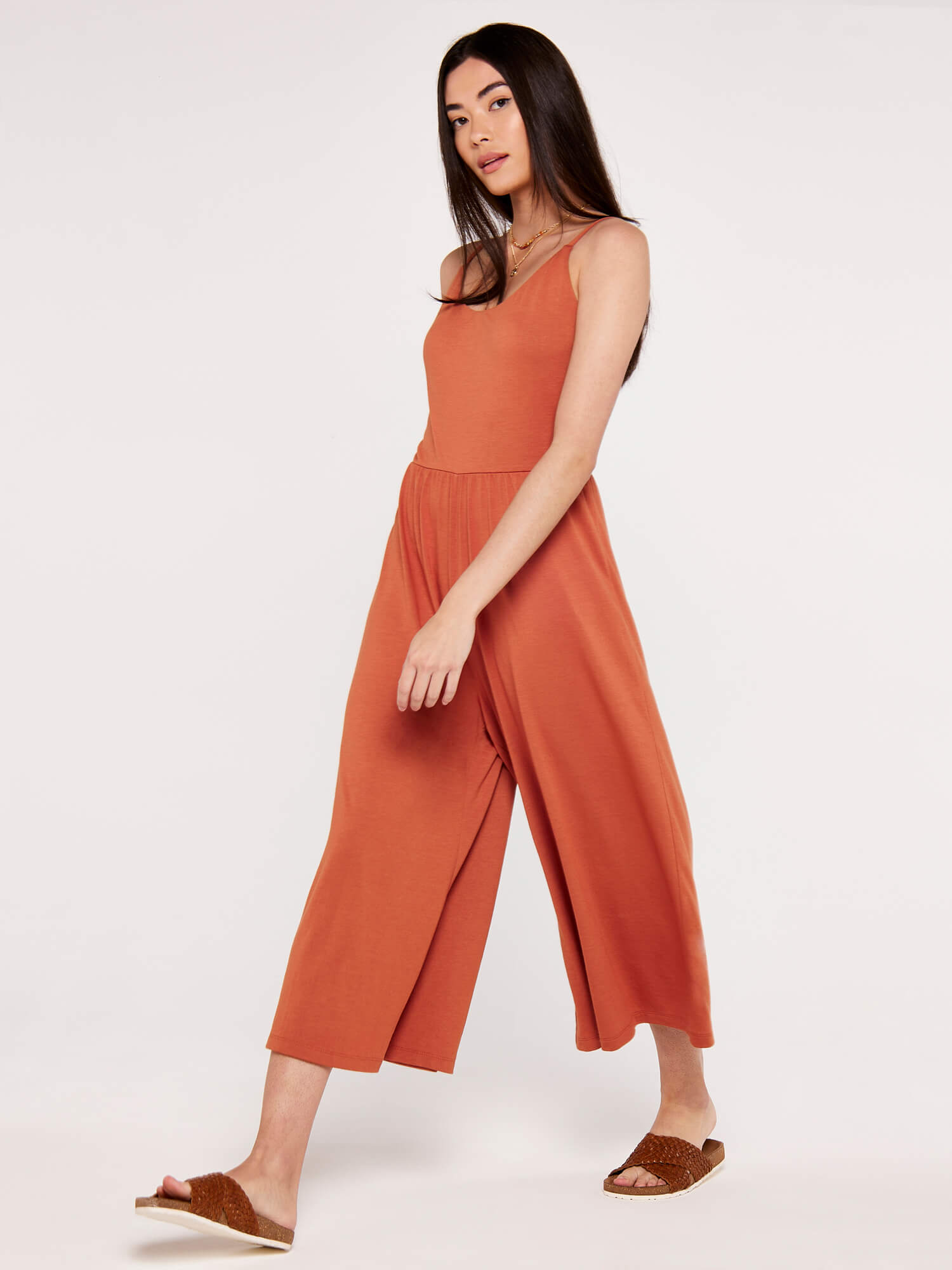 Strappy Culotte Jumpsuit Apricot Clothing