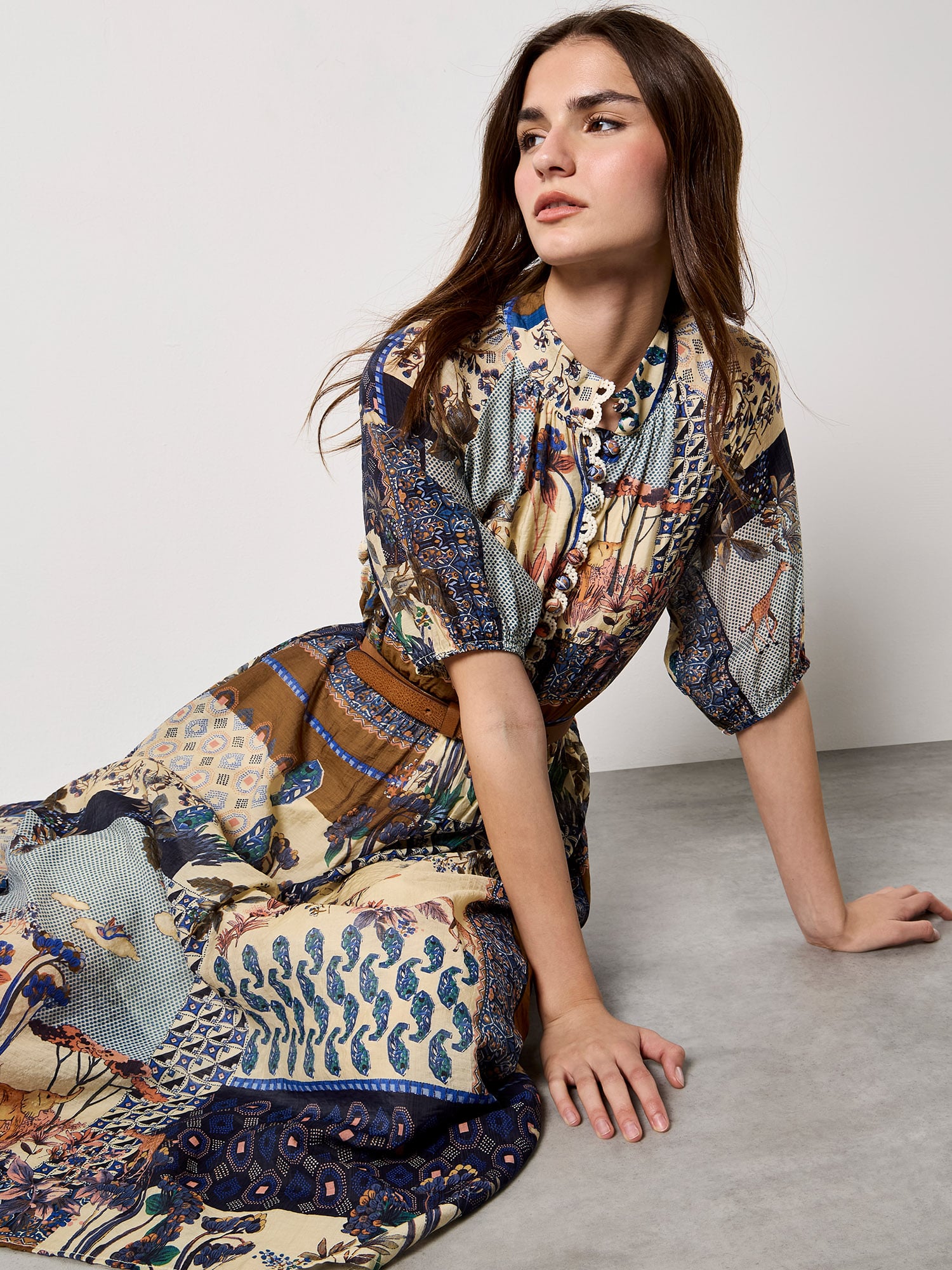Patchwork Print Midi Dress | Apricot Clothing