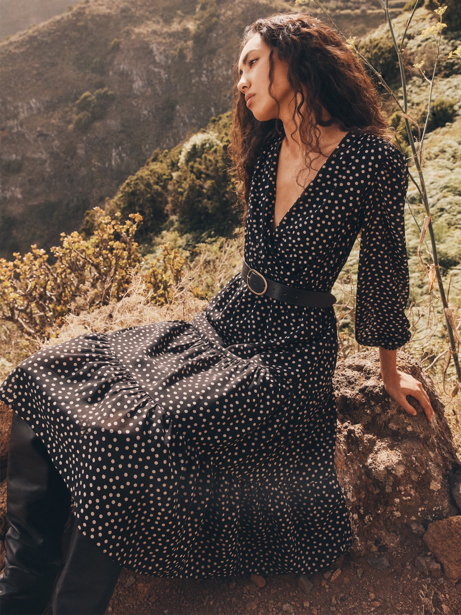bohemian polka dot dress Chiffon Wrap Midi Lining colour:dark VISCOSE GEORGETTE Perfect for daytime celebrations Adrianna Papell Platinum 40454