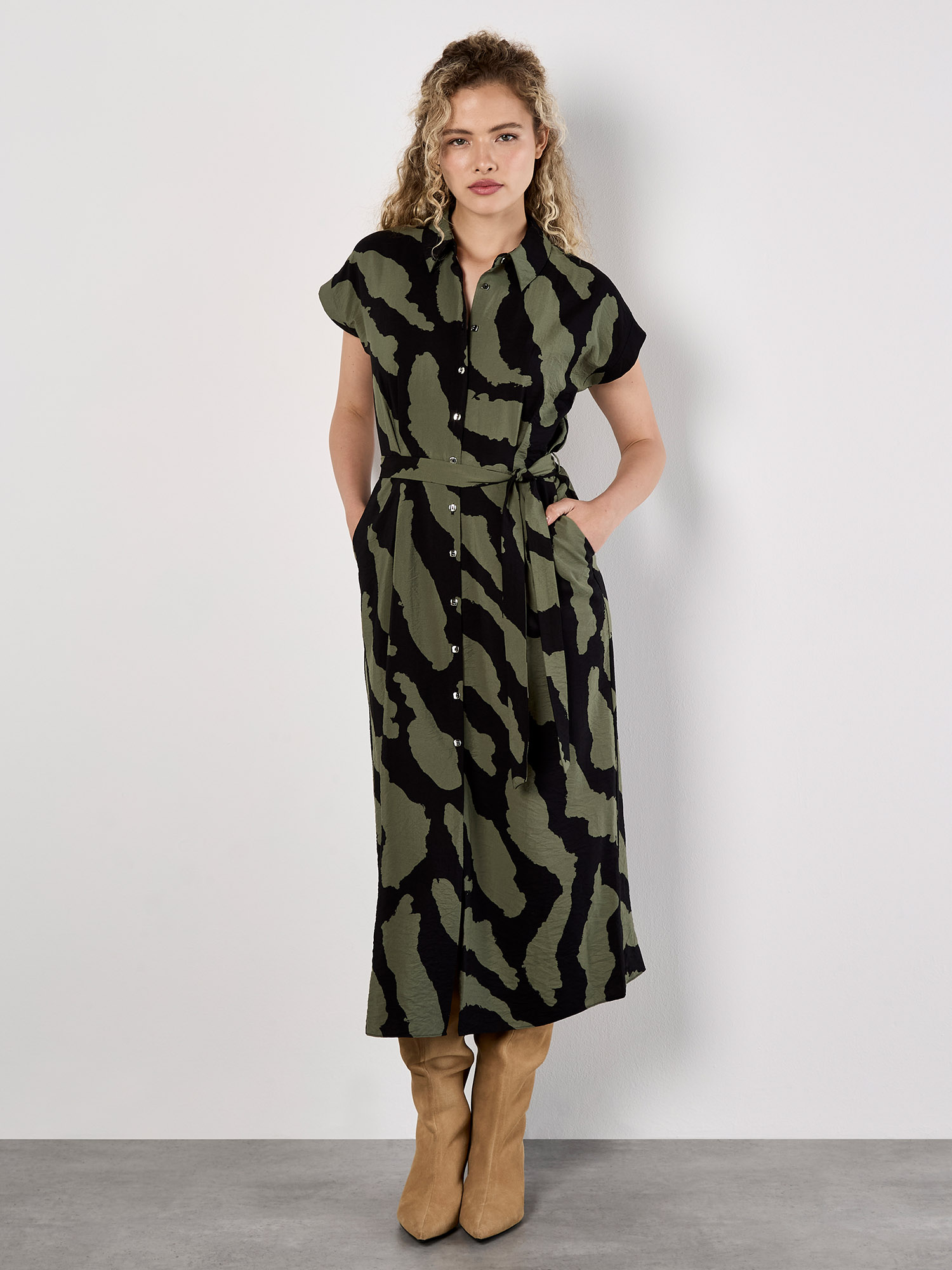 Zebra Print Smocked Waist Tiered Midi Dress main image 1