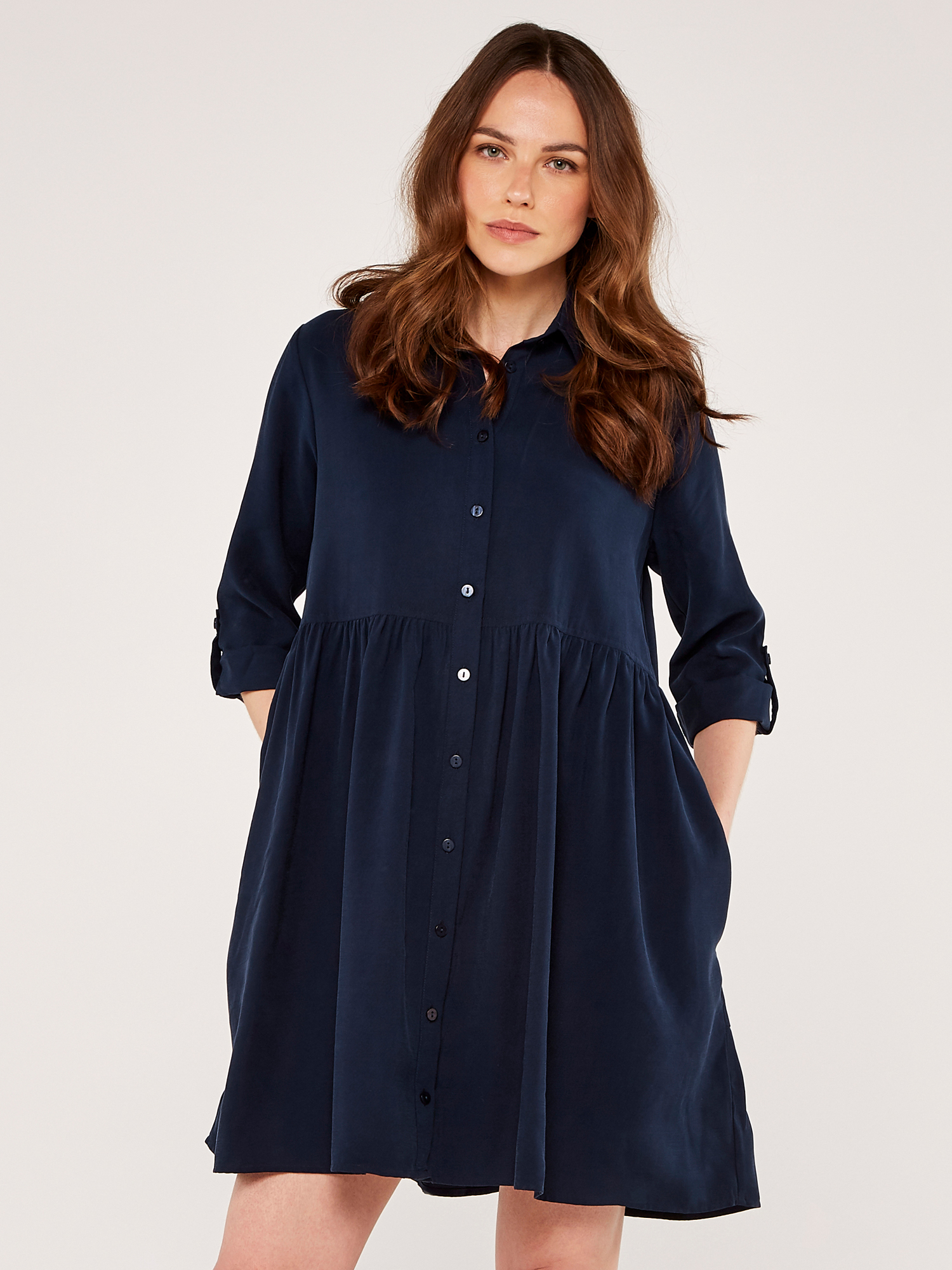 Tiered Shirt Dress Apricot Clothing