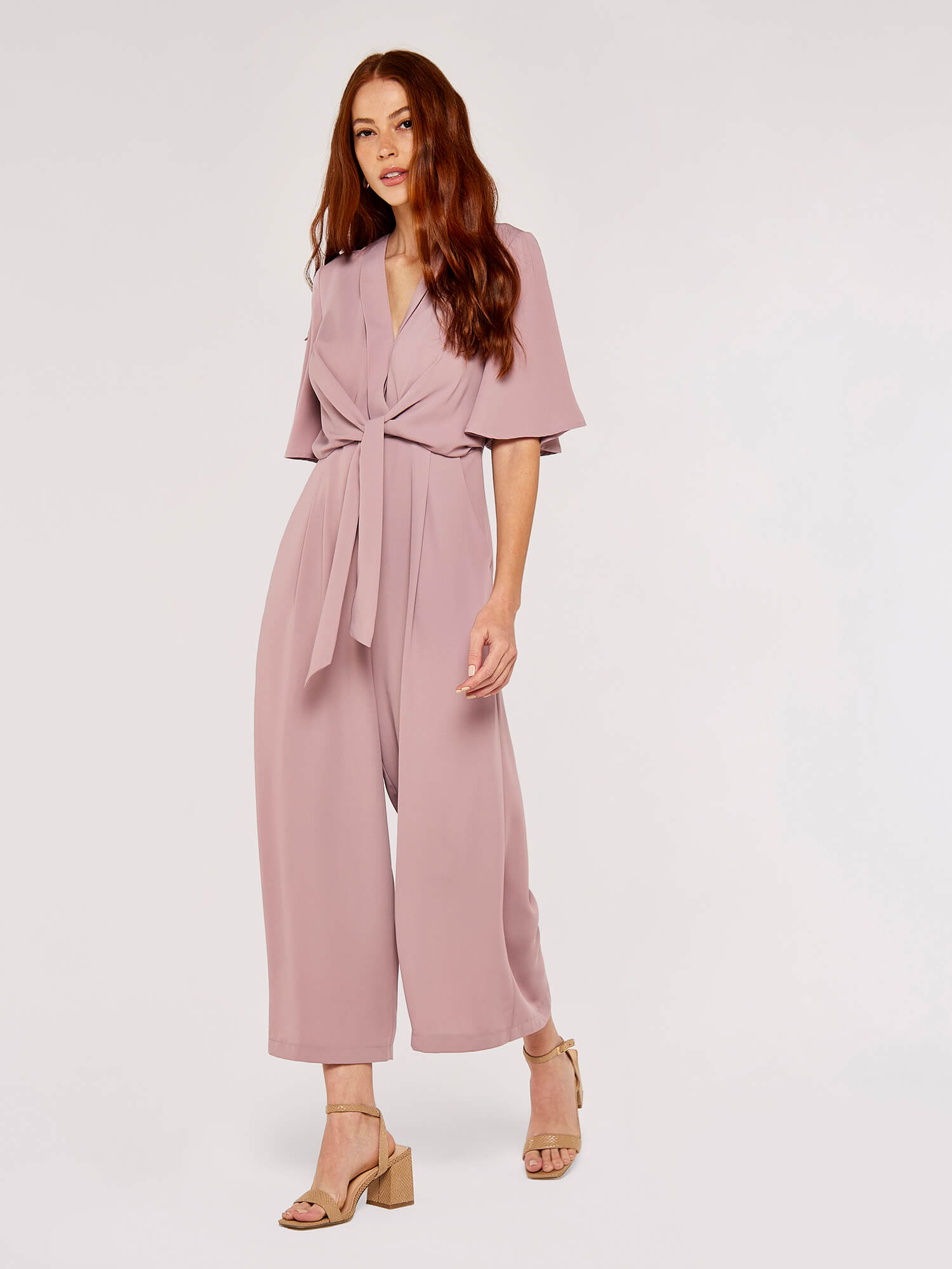 Tie Front Jumpsuit Apricot Clothing