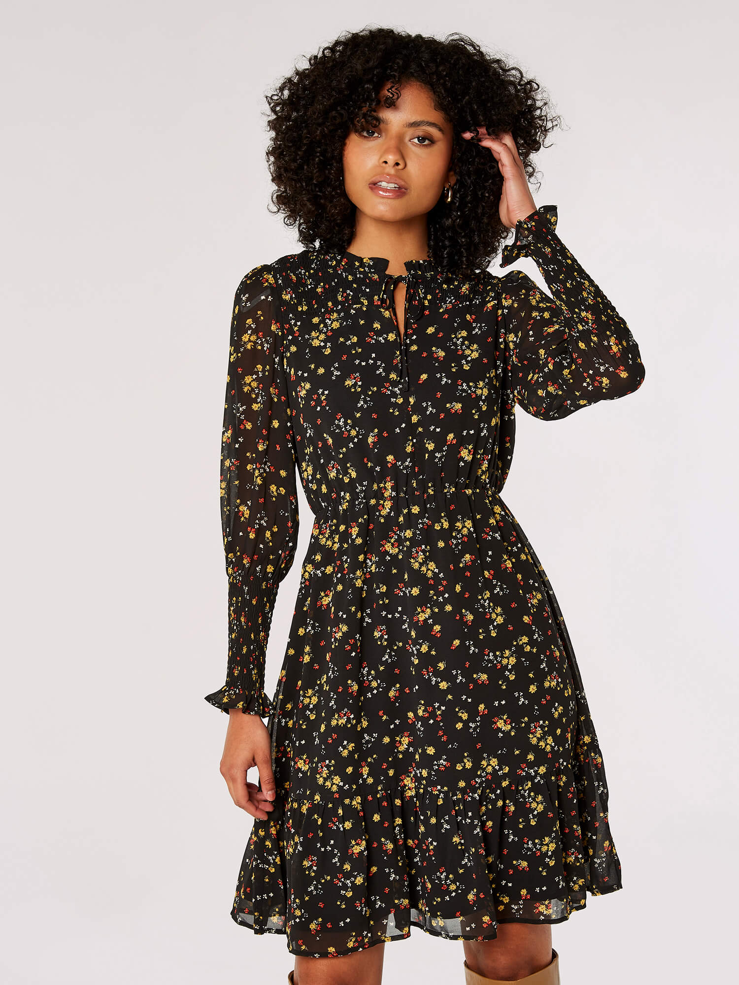 Charming Ditsy Floral Ruffled Mini Dress