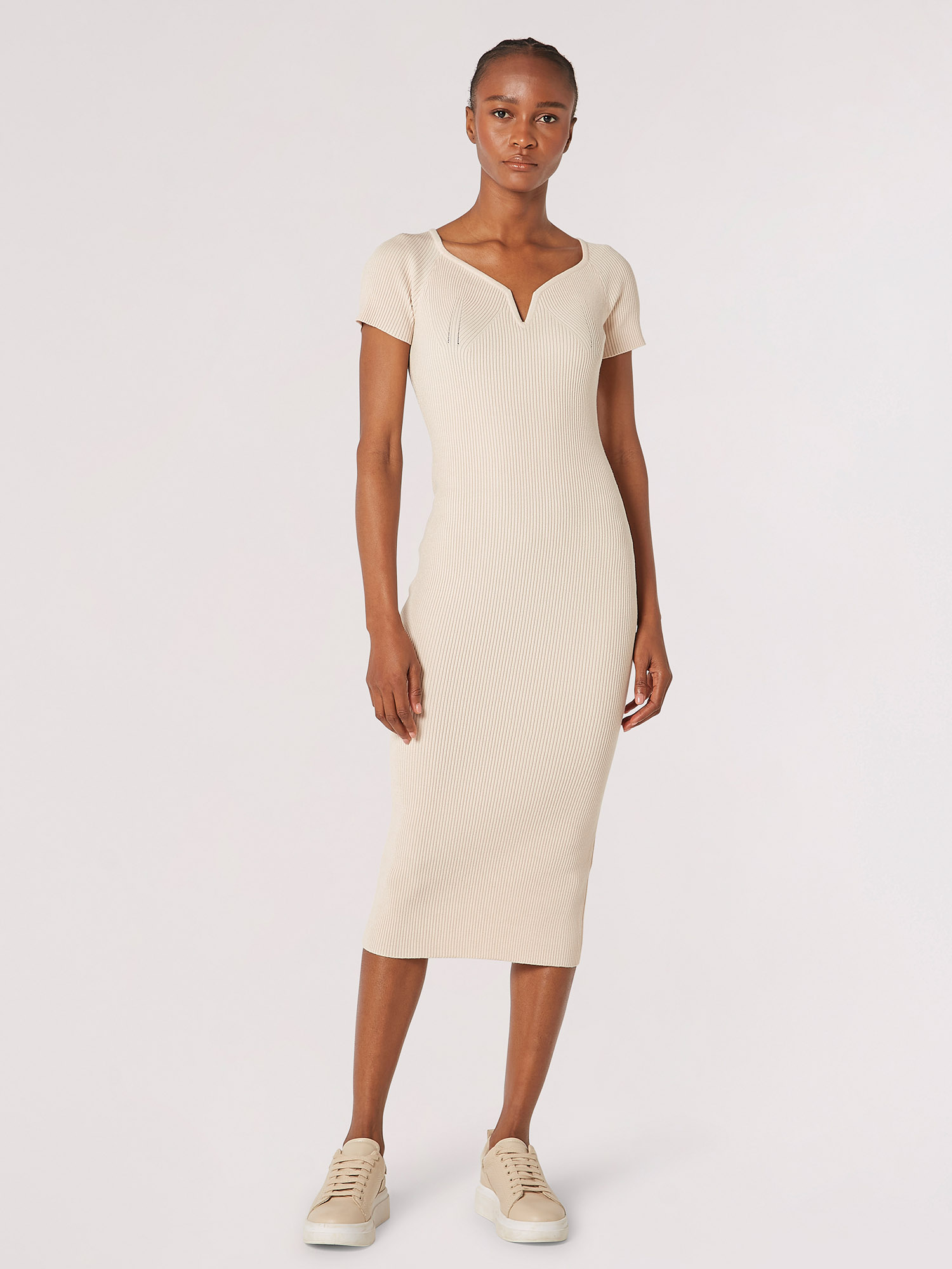 Ribbed Knit Midi Bodycon Dress with Button Front main image 1