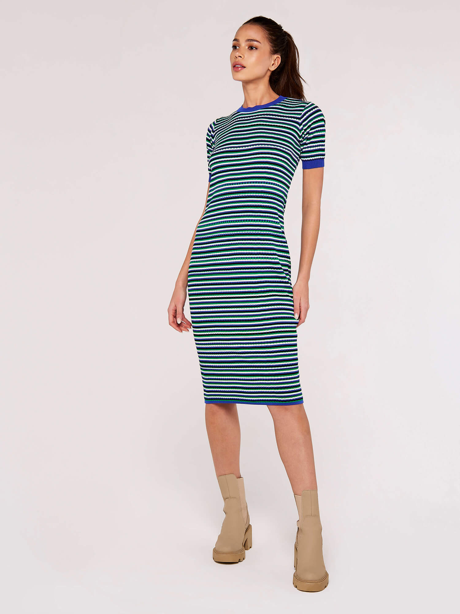 Stripe Knit Midi Dress | Apricot Clothing