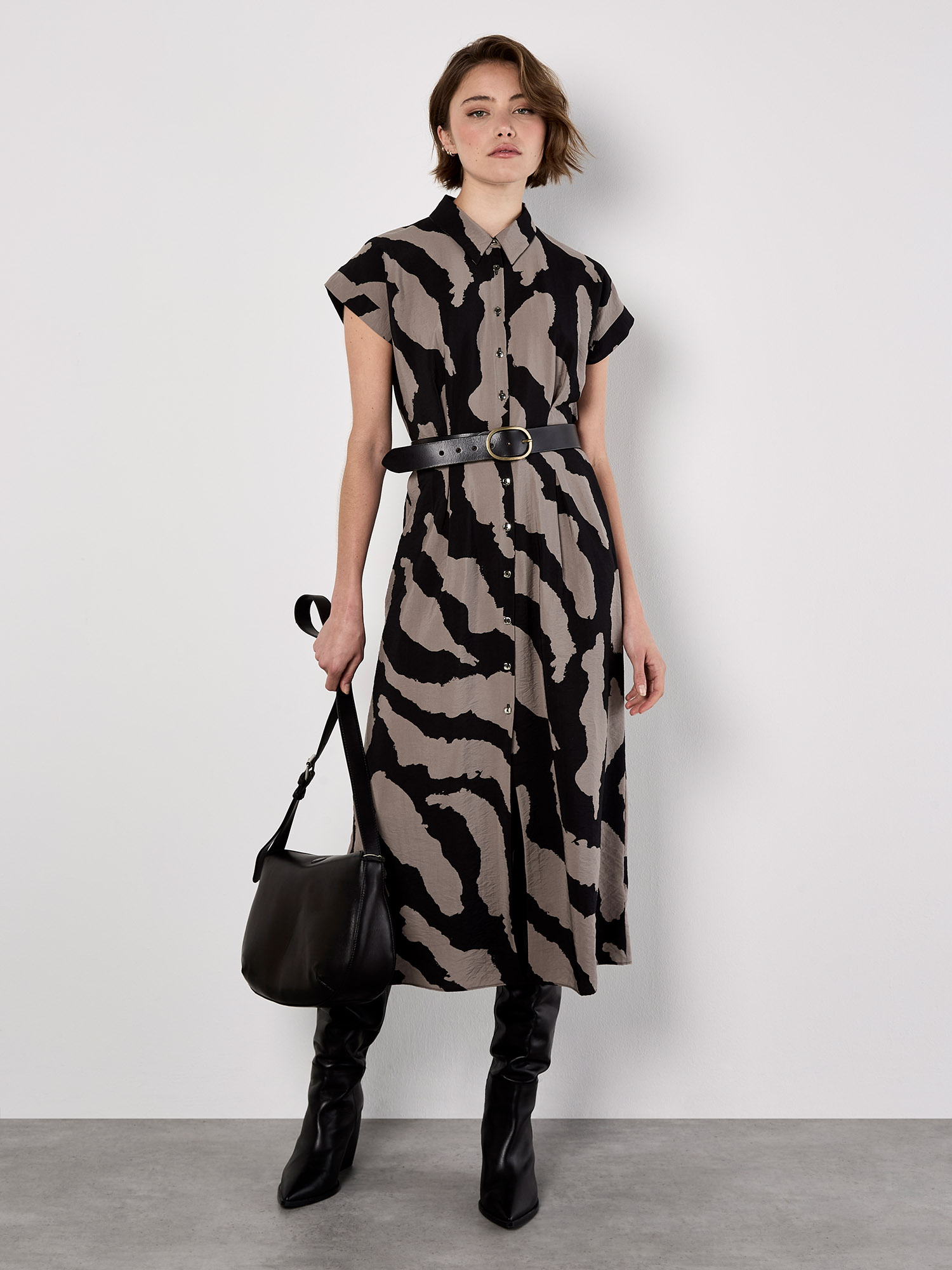 Zebra Print Smocked Waist Tiered Midi Dress main image 0