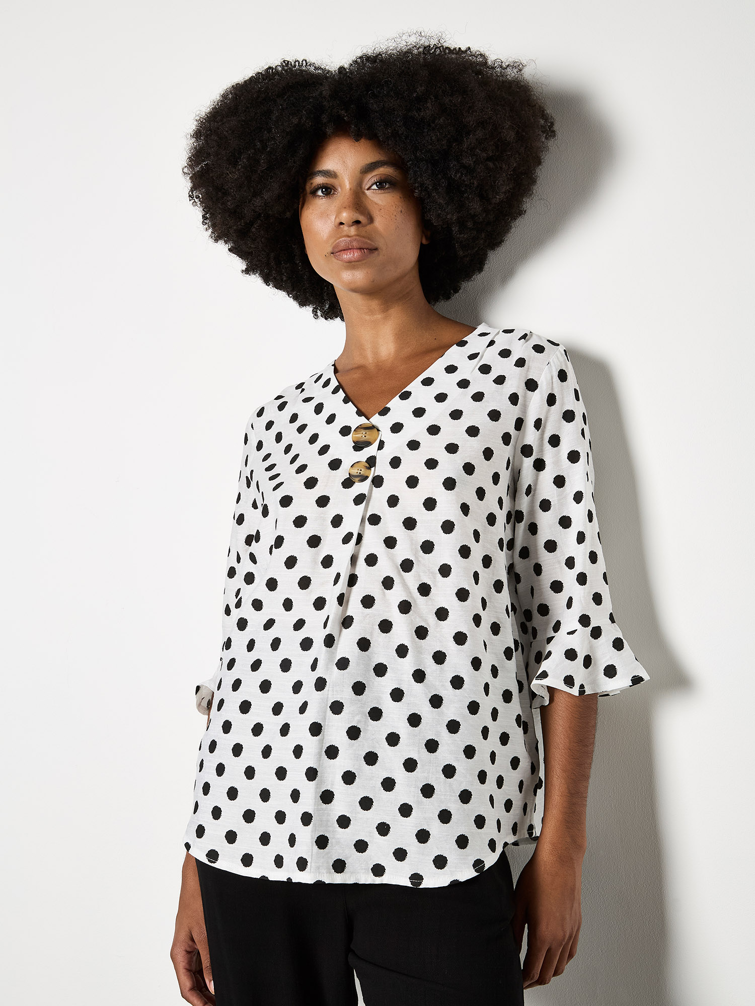 Ocean + Cream Polka Dot Button Blouse main image 1