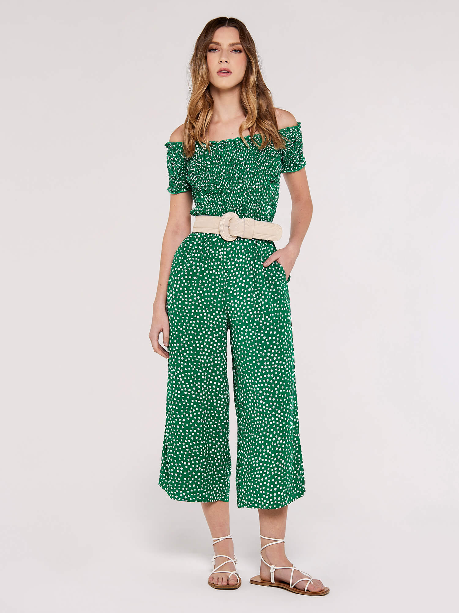 Apricot Bardo Polka Dot Jumpsuit in Brown