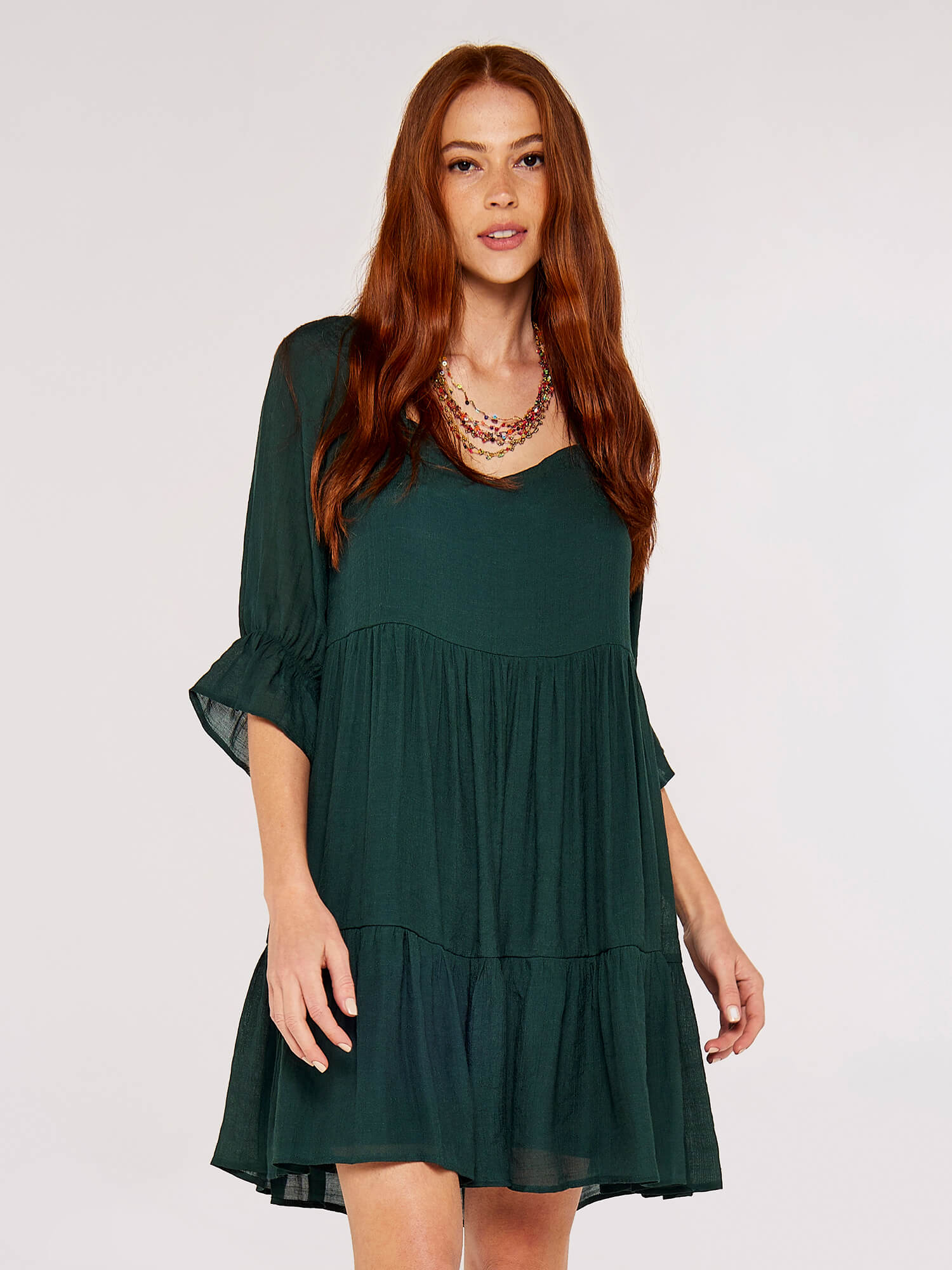 Milkmaid Tiered Dress Apricot Clothing