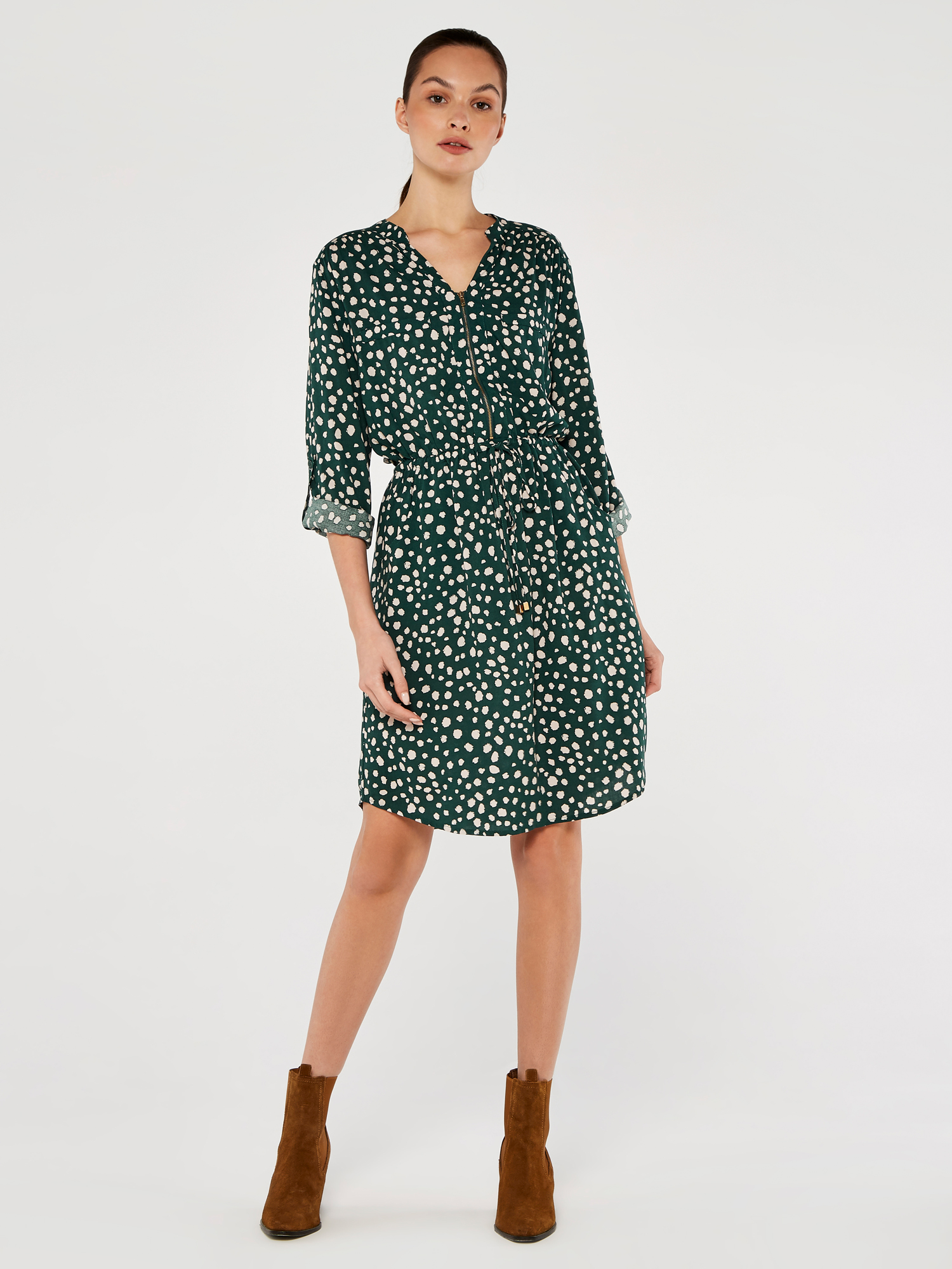 Painterly Dot Dress Apricot Clothing