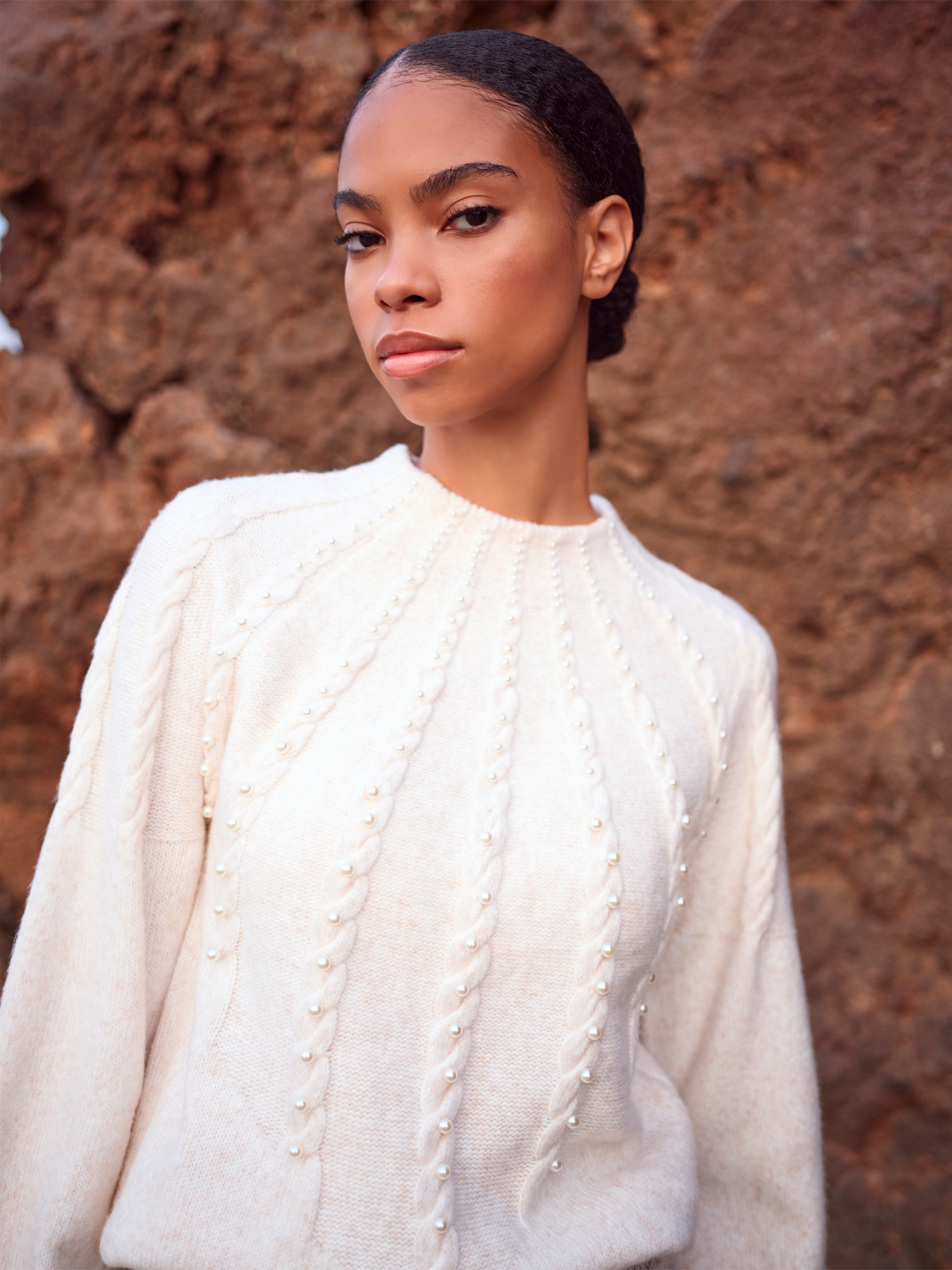 Pearl Embellished Jumper Apricot Clothing