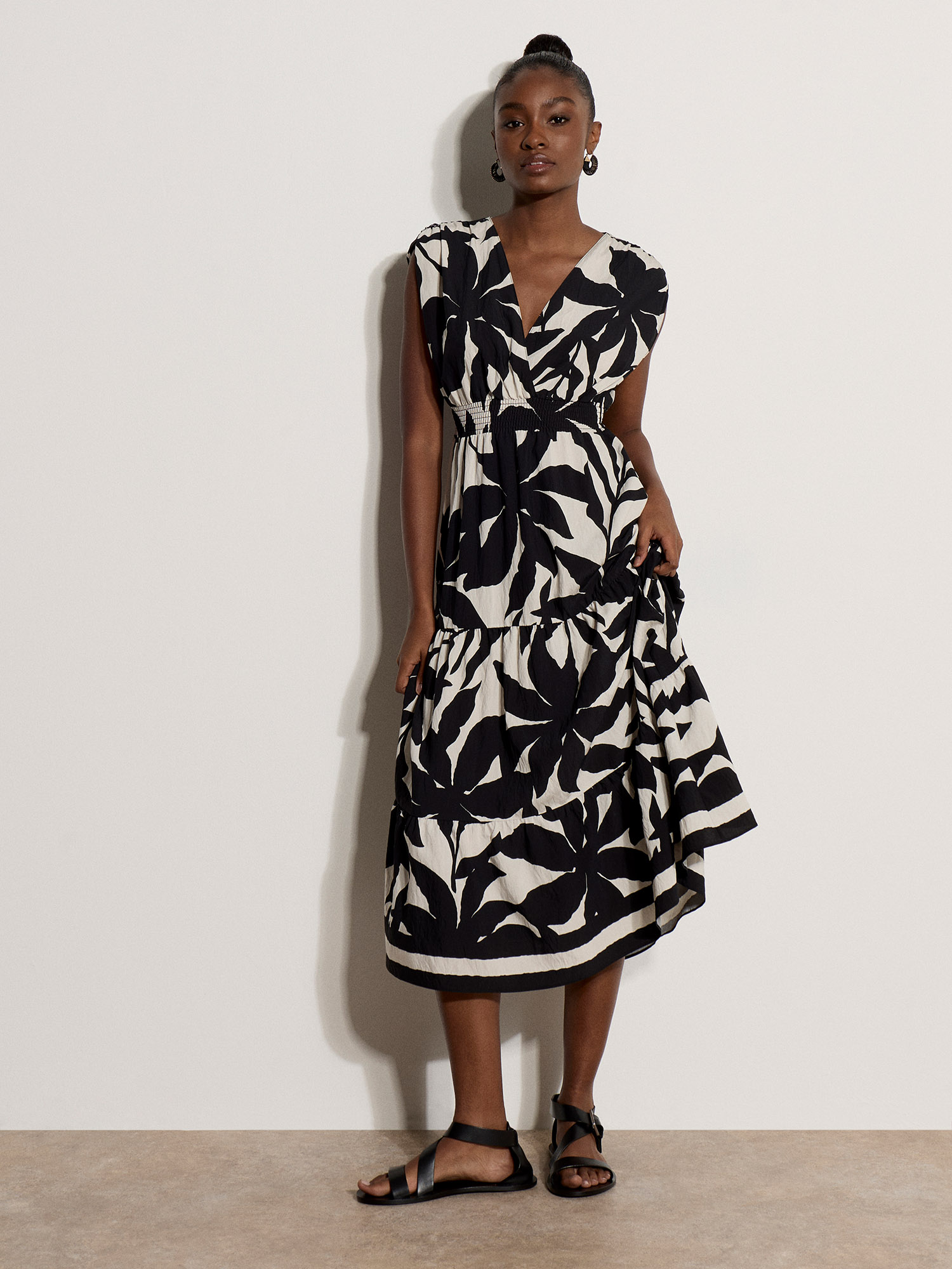 floral sketch tiered cotton midi dress Floral Tiered Midi Sun Dress - MEDIUM / GREEN