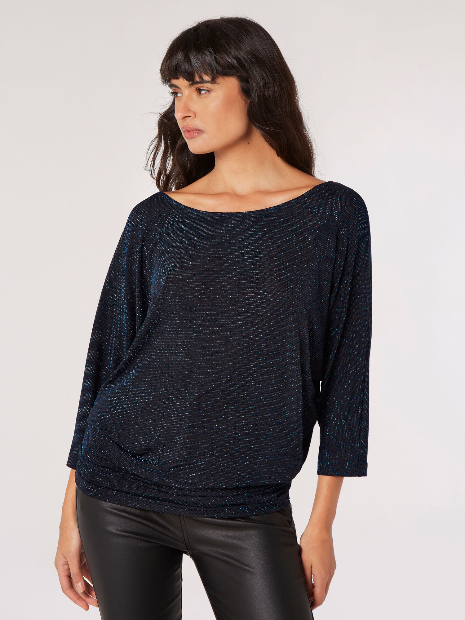 Metallic Shimmer Batwing Top Apricot Clothing