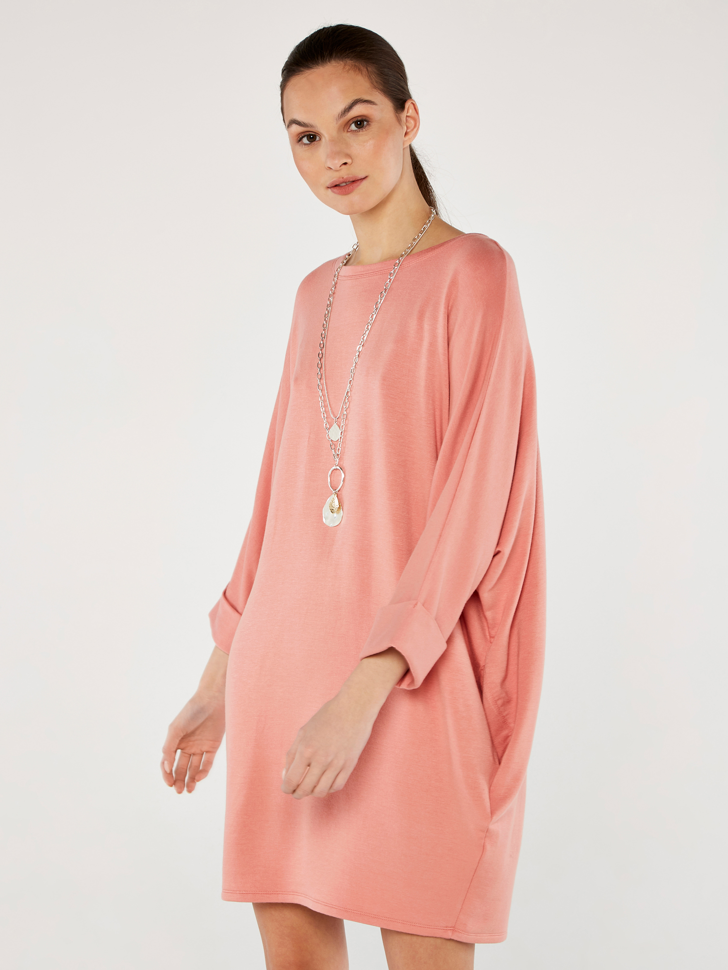 Jersey Cocoon Dress Apricot Clothing